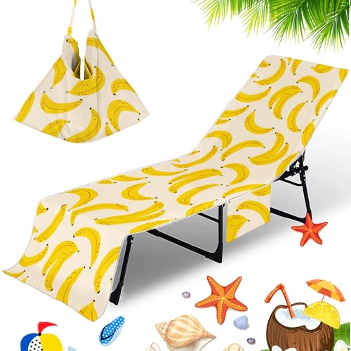 Treer Schonbezug für Gartenliege, Obstdruck Sonnenliege Auflage, Mikrofaser Gartenliege Abdeckung, Frottee Schonbezug Gartenstuhl mit Taschen für Schwimmbäder Strände Garten (Bananen,75x210cm) von Treer