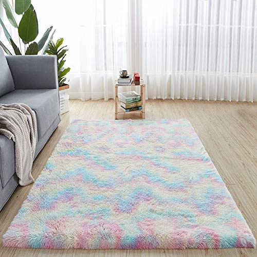 Treer Shaggy Teppiche Ultraweiche, Anti-Skid Tie dye Wohnzimmerteppich Langflor Quadrat Carpet, Fluffy Schlafzimmer Esszimmer Kinderzimmer Decor (Bunt,160 * 200cm) von Treer