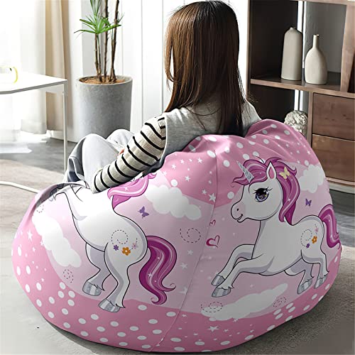 Treer Sitzsack Bezug Ohne Füllung, 3D Einhorn Muster Sitzsackbezug für Erwachsene und Kinder, Sitzsack Stuhlbezug Sitzsackhülle Ohne Innensack Sitzsackhüllenbezug (90x110cm,Polka Dot) von Treer