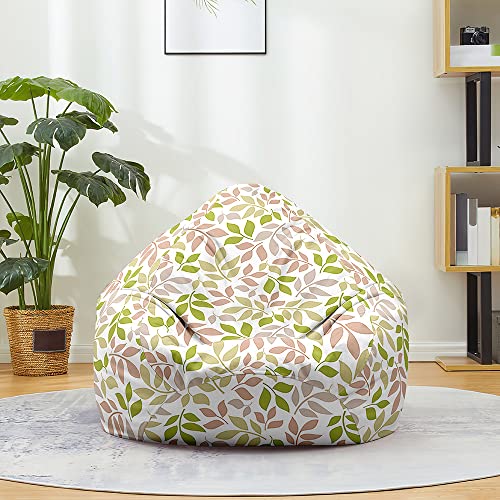 Treer Sitzsack Bezug ohne Füllung Kinder Erwachsene Sitzsackbezug 3D Grüne Blätter Pflanze Drucken Abnehmbarer Waschbar Sitzsack Außenbezug Spielzeug Aufbewahrungstasche (90x110cm,Rosa Blatt) von Treer