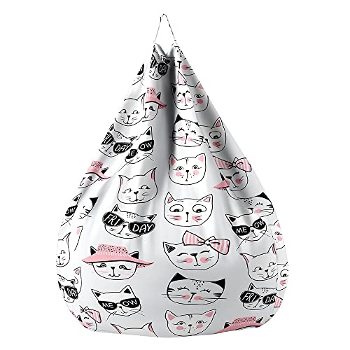Treer Sitzsack Bezug ohne Füllung Kinder Erwachsene Sitzsackbezug 3D Süße Kätzchen Drucken Abnehmbarer Waschbar Sitzsack Außenbezug Spielzeug Aufbewahrungstasche (80x90cm,Rosa Kätzchen) von Treer