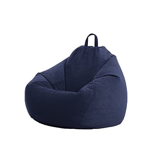 Treer Sitzsack Bezug ohne Füllung aus Cord Einfarbig Weich Lazy Sofa Sitzsack-Abdeckung Sitzsackhülle Abnehmbarer Indoor Sitzsack Bezug Reißverschluss Aufbewahrungstasche (Navy Blau,90x110cm) von Treer