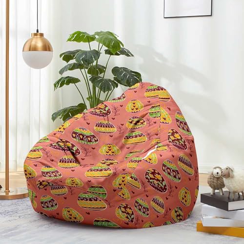 Treer Sitzsack Indoor nur Bezug (Keine Füllung) für Kinder und Erwachsene, Osterei Hase Druck Sitzsack Sessel aus Stoff Waschbar Aufbewahrung Sitzsackbezug mit Reißverschlus (Rot,70x80cm) von Treer