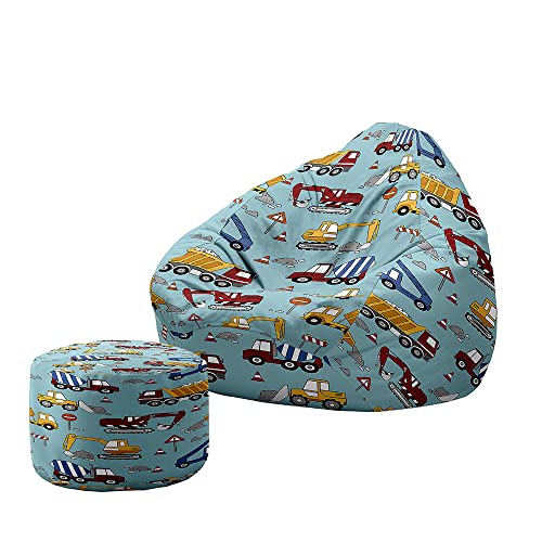 Treer Sitzsack mit Lehne und Hocker mit Ohne Füllung Großes Sofa Lazy Lounger Sitzsack Stuhlbezug Indoor Sitzsack Abdeckung für Kinder und Jugendliche (100x120+20x30cm,Bagger 6) von Treer