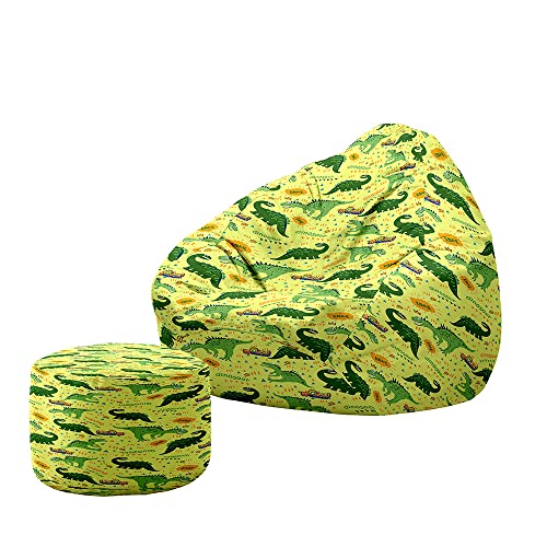Treer Sitzsack mit Lehne und Hocker mit Ohne Füllung Großes Sofa Lazy Lounger Sitzsack Stuhlbezug Indoor Sitzsack Abdeckung für Kinder und Jugendliche (100x120+20x30cm,Dinosaurier 3) von Treer