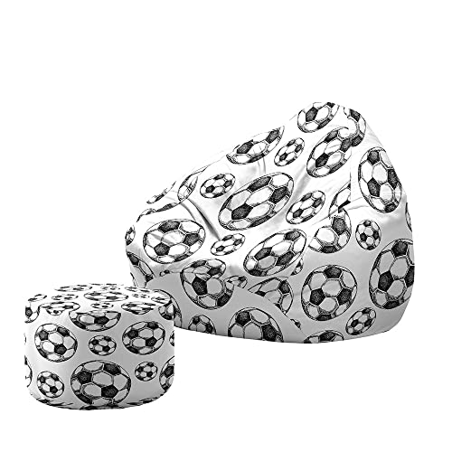 Treer Sitzsack mit Lehne und Hocker mit Ohne Füllung Großes Sofa Lazy Lounger Sitzsack Stuhlbezug Indoor Sitzsack Abdeckung für Kinder und Jugendliche (100x120+20x30cm,Fußball B) von Treer