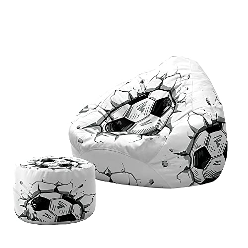 Treer Sitzsack mit Lehne und Hocker mit Ohne Füllung Großes Sofa Lazy Lounger Sitzsack Stuhlbezug Indoor Sitzsack Abdeckung für Kinder und Jugendliche (100x120+20x30cm,Fußball H) von Treer