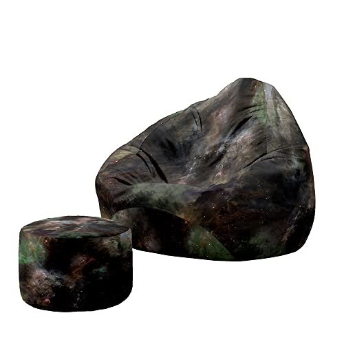 Treer Sitzsack mit Lehne und Hocker mit Ohne Füllung Großes Sofa Lazy Lounger Sitzsack Stuhlbezug Indoor Sitzsack Abdeckung für Kinder und Jugendliche (100x120+20x30cm,Sternfluss 9) von Treer