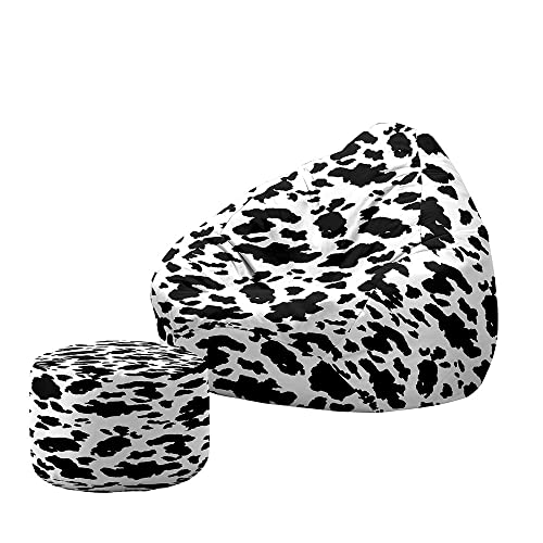 Treer Sitzsack mit Lehne und Hocker mit Ohne Füllung Großes Sofa Lazy Lounger Sitzsack Stuhlbezug Indoor Sitzsack Abdeckung für Kinder und Jugendliche (70x80+20x30cm,Kuh Druck 6) von Treer