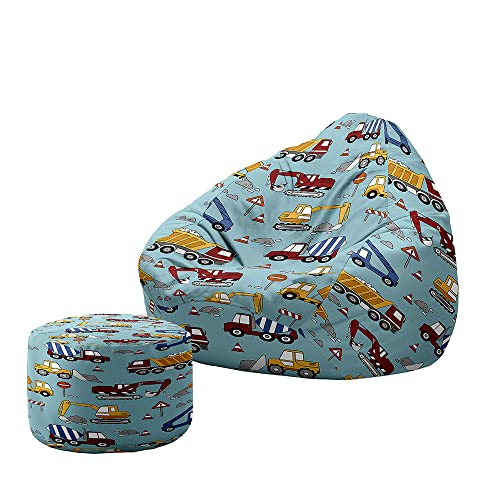 Treer Sitzsack mit Lehne und Hocker mit Ohne Füllung Großes Sofa Lazy Lounger Sitzsack Stuhlbezug Indoor Sitzsack Abdeckung für Kinder und Jugendliche (80x90+20x30cm,Bagger 6) von Treer