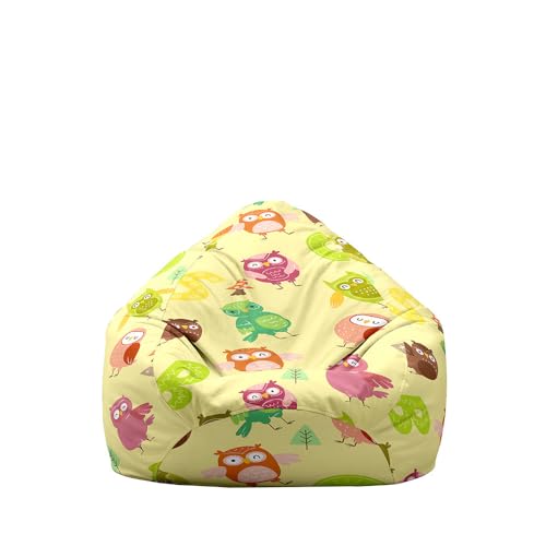 Treer Sitzsack ohne Füllung, Lazy Lounger Bean Bag Chair Cover, Eule Druck Leinen Sitzsäcke Sitzsackbezug, Spielzeug Aufbewahrung Sitzkissen für Kinder & Erwachsene (Gelb,70x80 cm) von Treer