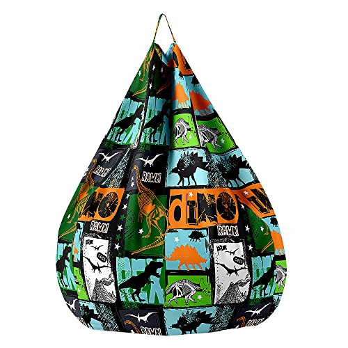 Treer Sitzsack ohne Füllung, für Kinder & Erwachsene, Lazy Bean Bag, Dinosaurier Karikatur Sitzsäcke Sitzsackbezug, Spielzeug Aufbewahrung Sitzkissen mit Reißverschlus (100x120 cm,Orange grün) von Treer
