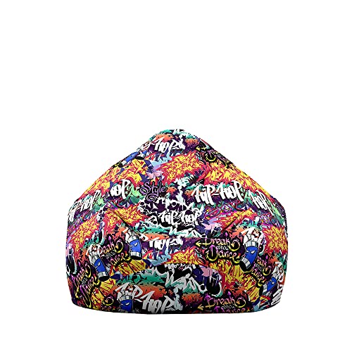 Treer Sitzsack ohne Füllung, für Kinder & Erwachsene, Lazy Bean Bag, Hip Hop Graffiti Drucken Sitzsäcke Sitzsackbezug, Spielzeug Aufbewahrung Sitzkissen mit Reißverschlus (100x120 cm,Orange) von Treer