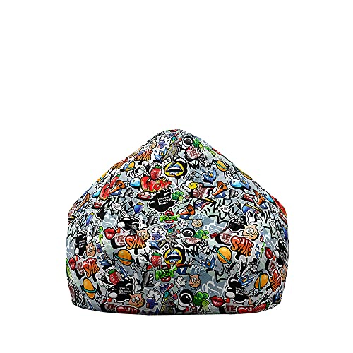 Treer Sitzsack ohne Füllung, für Kinder & Erwachsene, Lazy Bean Bag, Hip Hop Graffiti Drucken Sitzsäcke Sitzsackbezug, Spielzeug Aufbewahrung Sitzkissen mit Reißverschlus (100x120 cm,grau) von Treer