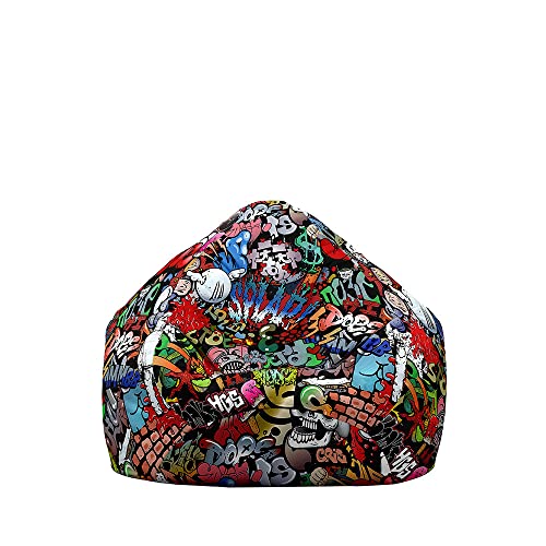 Treer Sitzsack ohne Füllung, für Kinder & Erwachsene, Lazy Bean Bag, Hip Hop Graffiti Drucken Sitzsäcke Sitzsackbezug, Spielzeug Aufbewahrung Sitzkissen mit Reißverschlus (90x110 cm,rot) von Treer