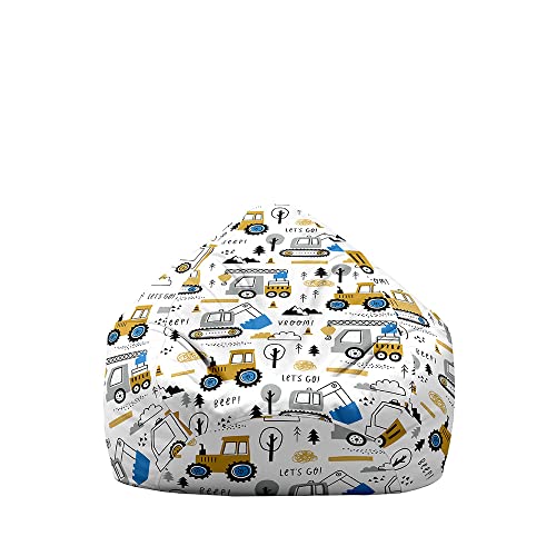 Treer Sitzsack ohne Füllung, für Kinder & Erwachsene, Lazy Bean Bag, Karikatur Traktor Drucken Sitzsäcke Sitzsackbezug, Spielzeug Aufbewahrung Sitzkissen mit Reißverschlus (90x110 cm,Traktor) von Treer