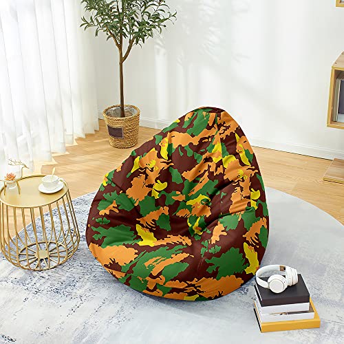 Treer Sitzsack ohne Füllung, für Kinder & Erwachsene, Lazy Bean Bag, Tarnung Drucken Sitzsäcke Sitzsackbezug, Spielzeug Aufbewahrung Sitzkissen mit Reißverschlus (90x110 cm,Orange) von Treer