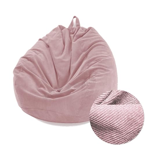 Treer Sitzsack ohne Füllung Lazy Lounger Bean Bag Chair Cover, Einfarbig Cord Sitzsäcke Sitzsackbezug, Spielzeug Aufbewahrung Sitzkissen für Kinder & Erwachsene (100x120 cm,Rosa) von Treer