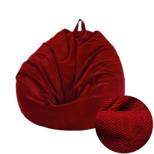 Treer Sitzsack ohne Füllung Lazy Lounger Bean Bag Chair Cover, Einfarbig Cord Sitzsäcke Sitzsackbezug, Spielzeug Aufbewahrung Sitzkissen für Kinder & Erwachsene (100x120 cm,Rot) von Treer