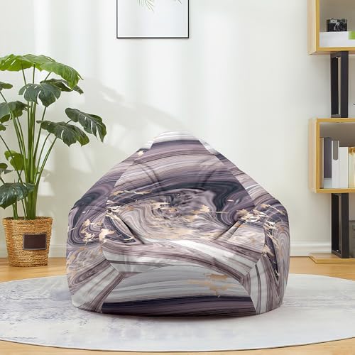 Treer Sitzsack ohne Füllung Lazy Lounger Bean Bag Chair Cover, Marmor Druck Leinen Sitzsäcke Sitzsackbezug, Aufbewahrung Sitzkissen für Kinder & Erwachsene, mit Reißverschlus (Kaffee,100x120 cm) von Treer