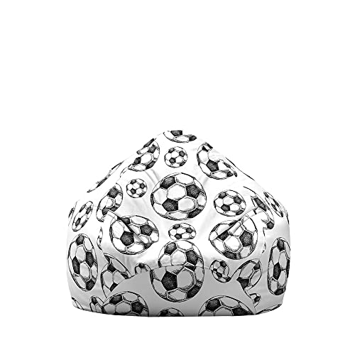 Treer Sitzsack ohne Füllung für Kinder & Erwachsene, 3D-Fußball-Druck Lazy Bean Bag Sitzsäcke Sitzsackbezug, Spielzeug Aufbewahrung Sitzkissen mit Reißverschlus (Weiß,100x120cm) von Treer