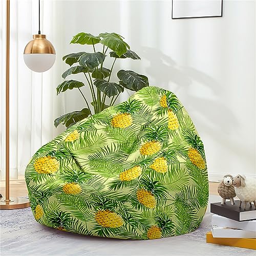 Treer Sitzsackhülle Ohne Füllung, Obst Muster Weich Sitzsack Hülle Sitzsackbezug Sitzsack Bezug Lazy Bean Bag Sitzsack Stuhlbezug für Erwachsene Kinder (90x110cm,Tropische Ananas) von Treer