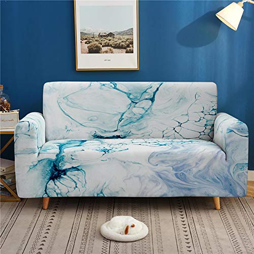Treer Sofa Überwürfe Sofabezug, 3D Marmordruck 1 2 3 4 Sitzer Elastisch Schonbezug Antirutsch Sofa Abdeckung Hussen Polyester Stretch Abwaschbar Slipcover (Blauer Riss,2 Sitzer) von Treer