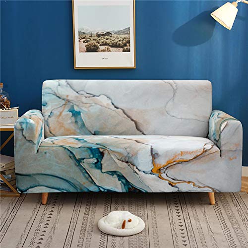Treer Sofa Überwürfe Sofabezug, 3D Marmordruck 1 2 3 4 Sitzer Elastisch Schonbezug Antirutsch Sofa Abdeckung Hussen Polyester Stretch Abwaschbar Slipcover (Gebrochener Stein,2 Sitzer) von Treer