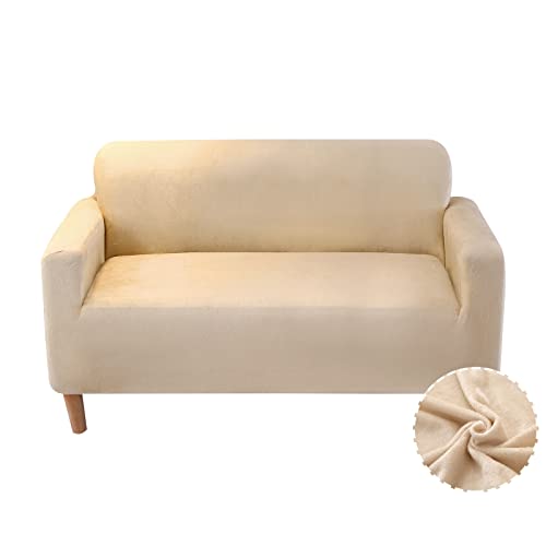 Treer Sofa Überzug Samt 1 2 3 4 Sitzer, Feste Farbe Sofaüberzug Stretch Sofabezug Elastisch Universal Schonbezug Sofa Antirutsch Sofa Hussen Spandex Sofaschoner Sofahusse (Beige,3 Sitzer) von Treer