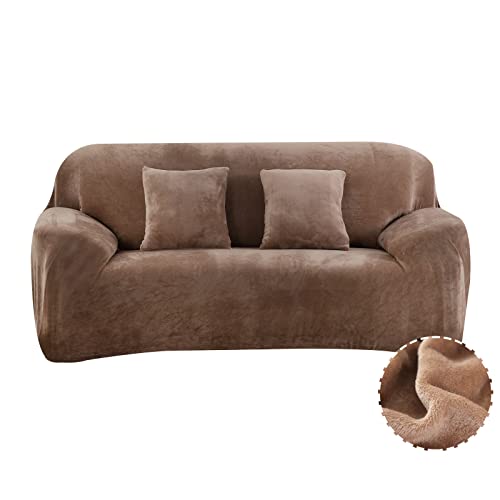 Treer Sofa Überzug Samt 1 2 3 4 Sitzer, Feste Farbe Sofaüberzug Stretch Sofabezug Elastisch Universal Schonbezug Sofa Antirutsch Sofa Hussen Spandex Sofaschoner Sofahusse (Braun,1 Sitzer) von Treer