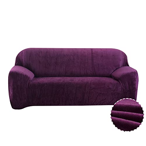 Treer Sofa Überzug Samt 1 2 3 4 Sitzer, Feste Farbe Sofaüberzug Stretch Sofabezug Elastisch Universal Schonbezug Sofa Antirutsch Sofa Hussen Spandex Sofaschoner Sofahusse (Dunkelviolett,4 Sitzer) von Treer