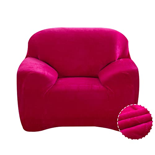 Treer Sofa Überzug Samt 1 2 3 4 Sitzer, Feste Farbe Sofaüberzug Stretch Sofabezug Elastisch Universal Schonbezug Sofa Antirutsch Sofa Hussen Spandex Sofaschoner Sofahusse (Rosenrot,3 Sitzer) von Treer