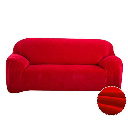 Treer Sofa Überzug Samt 1 2 3 4 Sitzer, Feste Farbe Sofaüberzug Stretch Sofabezug Elastisch Universal Schonbezug Sofa Antirutsch Sofa Hussen Spandex Sofaschoner Sofahusse (Rot,3 Sitzer) von Treer