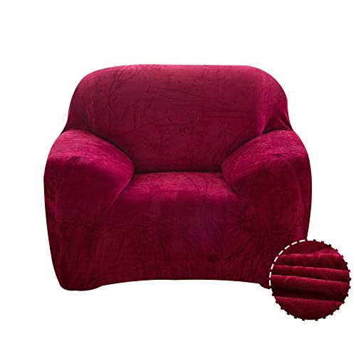 Treer Sofa Überzug Samt 1 2 3 4 Sitzer, Feste Farbe Sofaüberzug Stretch Sofabezug Elastisch Universal Schonbezug Sofa Antirutsch Sofa Hussen Spandex Sofaschoner Sofahusse (Weinrot,3 Sitzer) von Treer
