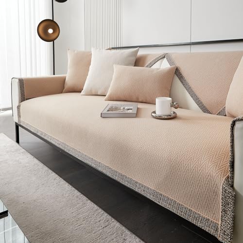 Treer Sofabezug rutschfest, Minimalistisch Stil Sofaüberwürfe Weich Couch Überwürfe L Form/Ecksofa Sofaschutz 1 2 3 Sitzer Sofaabdeckungen Couch Überzug Sofaschoner (Khaki-Farbe,70x180cm) von Treer