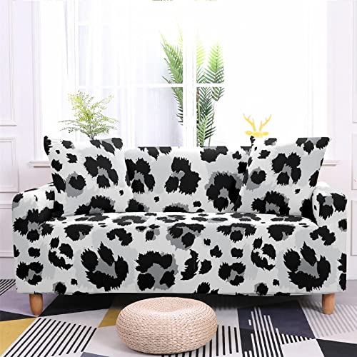 Treer Sofaüberzug Stretch 1 2 3 4 Sitzer, Leopard Muster Sofabezug Elastisch Universal Schonbezug Sofa Antirutsch Sofa Hussen Spandex Sofaschoner Sofahusse (Weiß,3 Sitzer) von Treer