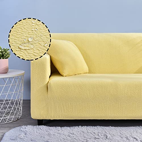 Treer Sofaüberzug Wasserdicht 1 2 3 4 Sitzer, Feste Farbe Sofabezug Elastisch Universal Schonbezug Sofa Stretch Antirutsch Sofa Hussen Spandex Sofaschoner Sofahusse (Gelb,3 Sitzer) von Treer