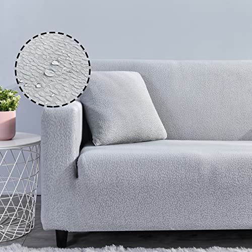 Treer Sofaüberzug Wasserdicht 1 2 3 4 Sitzer, Feste Farbe Sofabezug Elastisch Universal Schonbezug Sofa Stretch Antirutsch Sofa Hussen Spandex Sofaschoner Sofahusse (Grau,3 Sitzer) von Treer