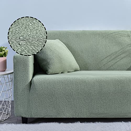 Treer Sofaüberzug Wasserdicht 1 2 3 4 Sitzer, Feste Farbe Sofabezug Elastisch Universal Schonbezug Sofa Stretch Antirutsch Sofa Hussen Spandex Sofaschoner Sofahusse (Grün,3 Sitzer) von Treer