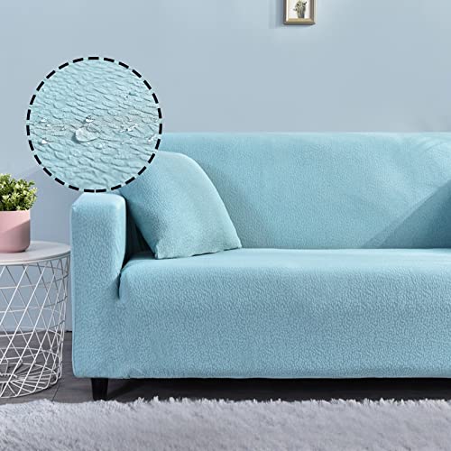 Treer Sofaüberzug Wasserdicht 1 2 3 4 Sitzer, Feste Farbe Sofabezug Elastisch Universal Schonbezug Sofa Stretch Antirutsch Sofa Hussen Spandex Sofaschoner Sofahusse (Hellblau,3 Sitzer) von Treer