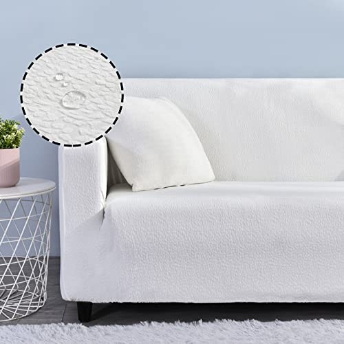 Treer Sofaüberzug Wasserdicht 1 2 3 4 Sitzer, Feste Farbe Sofabezug Elastisch Universal Schonbezug Sofa Stretch Antirutsch Sofa Hussen Spandex Sofaschoner Sofahusse (Weiß,3 Sitzer) von Treer