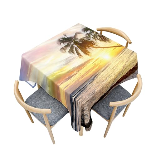Treer Sommer Strand Druck Tischdecke Abwaschbar, Tischdecke Polyester Haben Lotuseffekt, Spritzfest Tischdecke für Küchendekoration Eckig Tablecloth Picknick im Freien (140x140cm,Palmen) von Treer