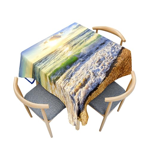 Treer Sommer Strand Druck Tischdecke Abwaschbar, Tischdecke Polyester Haben Lotuseffekt, Spritzfest Tischdecke für Küchendekoration Eckig Tablecloth Picknick im Freien (90x90cm,Sonnenschein) von Treer