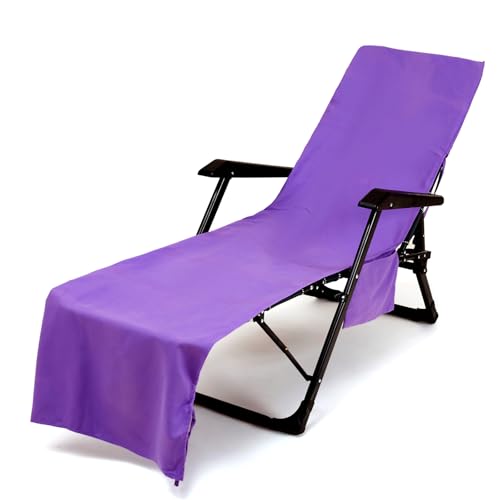 Treer Sonnenliege Auflage, Solide Farbe Gartenliege Abdeckung, Frottee Schonbezug Gartenstuhl mit 2 Taschen, für Schwimmbäder Strände Gartenhotels Liegenauflagen (75x210cm,Lila) von Treer