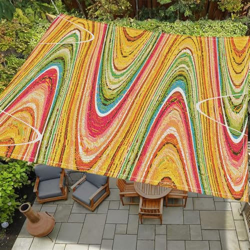 Treer Sonnensegel Rechteckig Wasserdicht, 3D Abstrakt Druck PES Sonnenschutz Strand Markise Reißfest Wetterfest UV-Schut für Garten Balkon Terrasse (Gelb Rot,180x180cm) von Treer