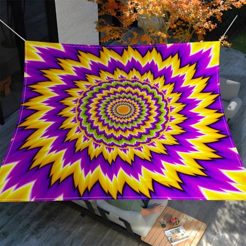 Treer Sonnensegel Rechteckig Wasserdicht, 3D Abstrakt Druck PES Sonnenschutz Strand Markise Reißfest Wetterfest UV-Schut für Garten Balkon Terrasse (Lila Gelb,150x150cm) von Treer