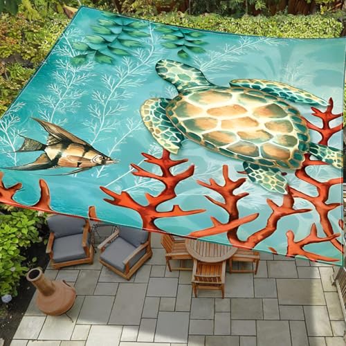 Treer Sonnensegel Rechteckig Wasserdicht, 3D Strand Druck PES Sonnenschutz Strand Markise Reißfest Wetterfest UV-Schut für Garten Balkon Terrasse (Koralle,150x150cm) von Treer
