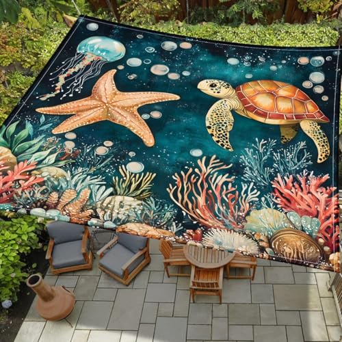 Treer Sonnensegel Rechteckig Wasserdicht, 3D Strand Druck PES Sonnenschutz Strand Markise Reißfest Wetterfest UV-Schut für Garten Balkon Terrasse (Qualle,200x200cm) von Treer