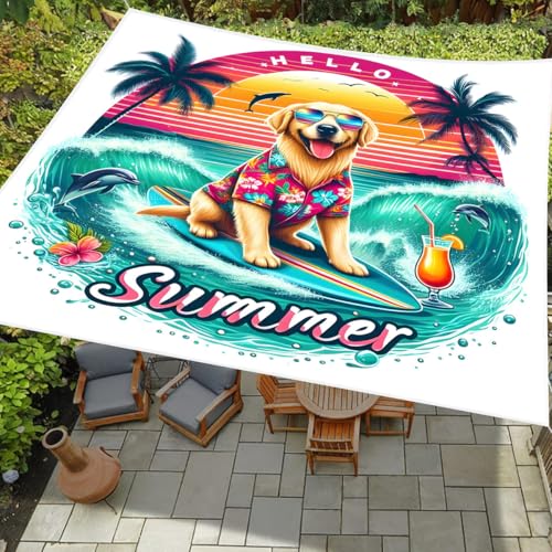 Treer Sonnensegel Rechteckig Wasserdicht, 3D Strand Druck PES Sonnenschutz Strand Markise Reißfest Wetterfest UV-Schut für Garten Balkon Terrasse (Strandhund,150x150cm) von Treer