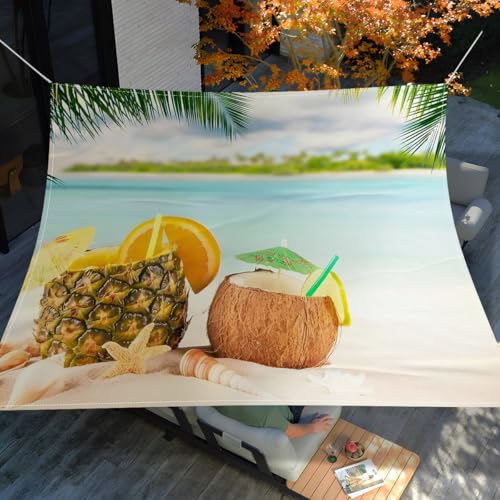 Treer Sonnensegel Rechteckig Wasserdicht, 3D StrandDruck PES Sonnenschutz Strand Markise Reißfest Wetterfest UV-Schut für Garten Balkon Terrasse (Ananas,200x200cm) von Treer